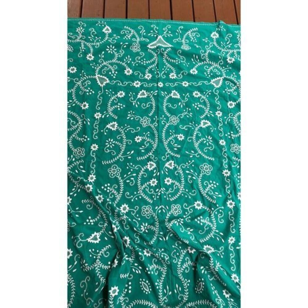 Turquoise White Cotton Tablecloth Throw Large